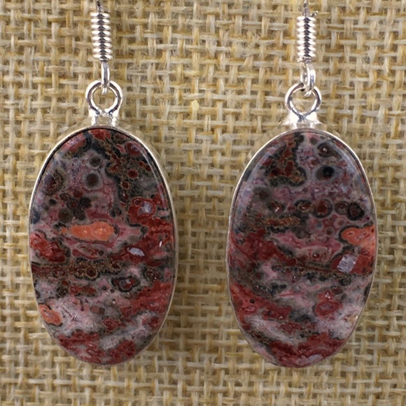 New Jasper Stone Hook Dangle Silver Earrings - Picture 8 of 9